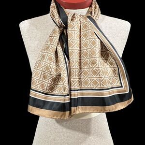 Vintage Geometric Brown Cream & Black Scarf Glentex 100% Polyester Made In Japan